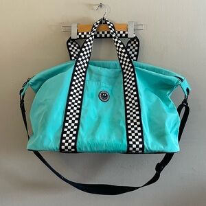 Olivia & Kate Turquoise Nylon Weekend Bag Checkered Straps – Fair/Good